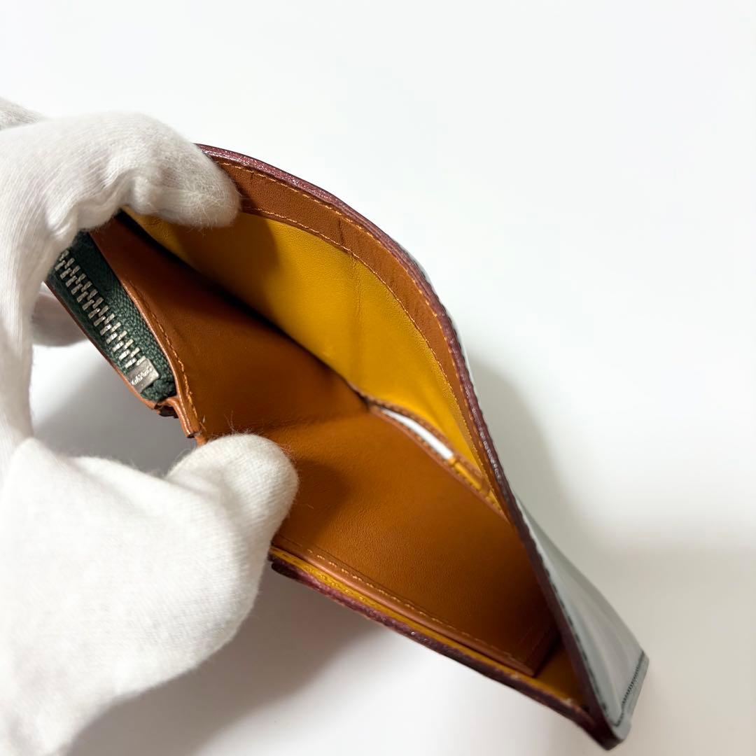 美品　ガンゾ　コードバン　Lファスナー　二つ折り財布　コンパクト　ミニ　グリーン