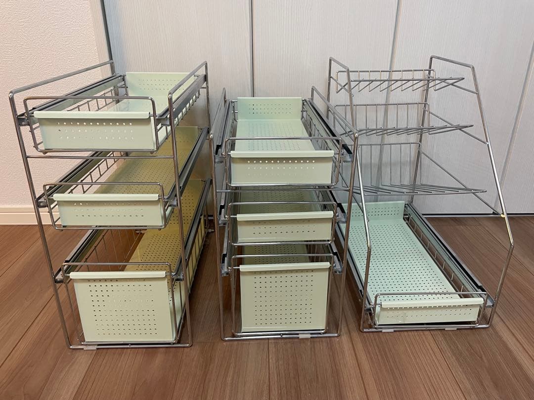 ベルメゾン　シンク下引出し付き収納ラック　スライド　ボトルラック　3点セット