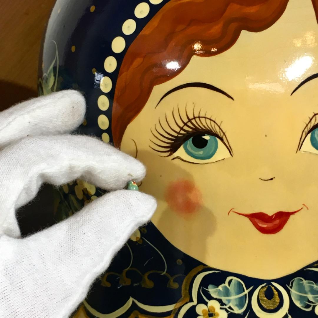 [美品] 希少 手描き青花柄 木製マトリョーシカ 表情違い30体揃い