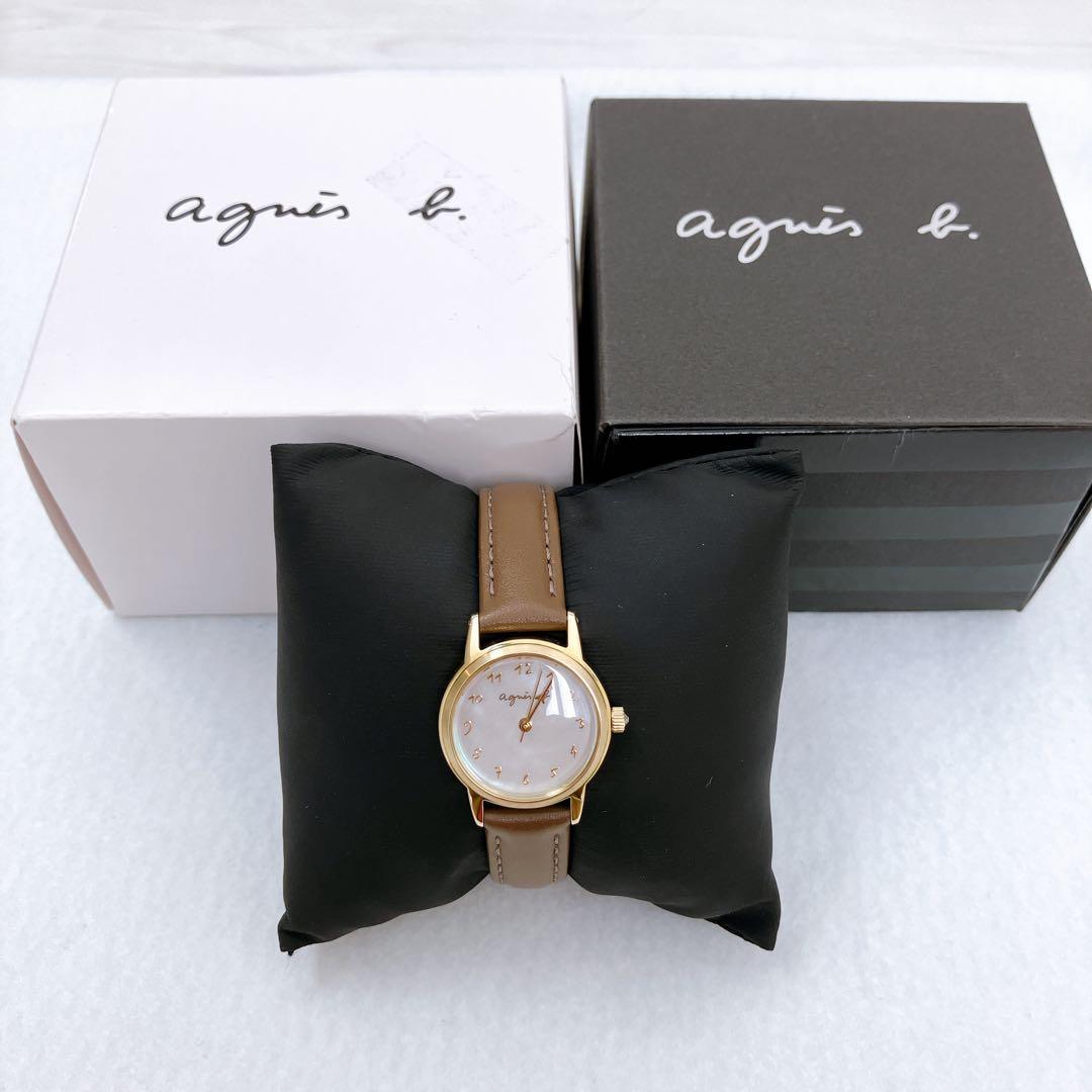 アニエスベー マルチェロ　ソーラー腕時計 シェル文字盤　白蝶貝レザーベルト