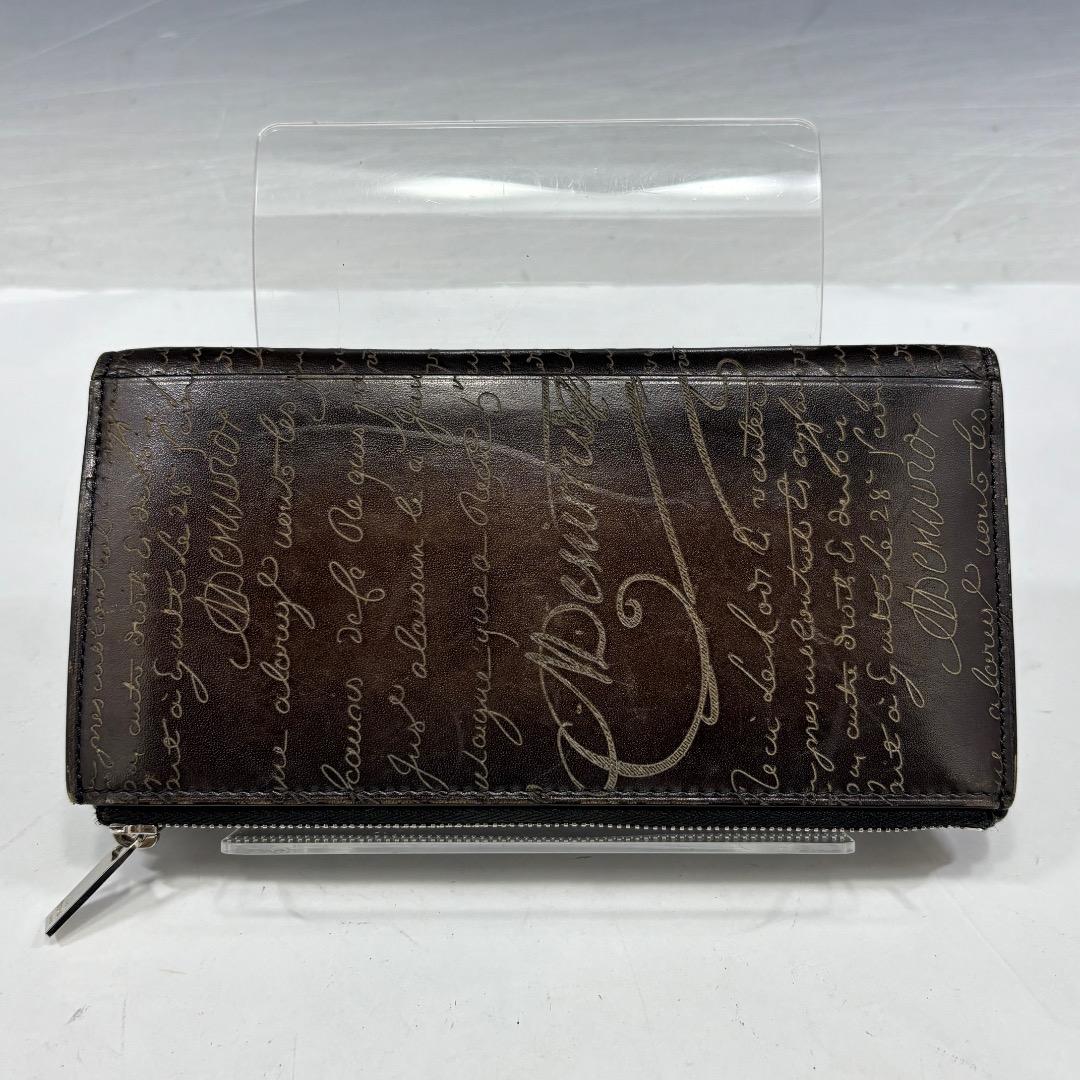 状態良【ベルルッティ本物】2つ折り長財布/カリグラフィ/ブラウン系