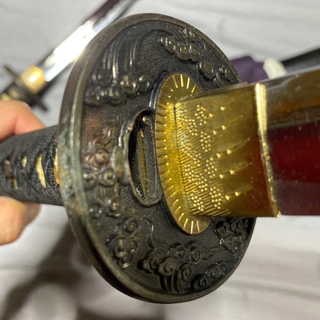 模造刀大(刀袋付)小2本 黒柄 雲龍楕円鍔 黒梨地鞘