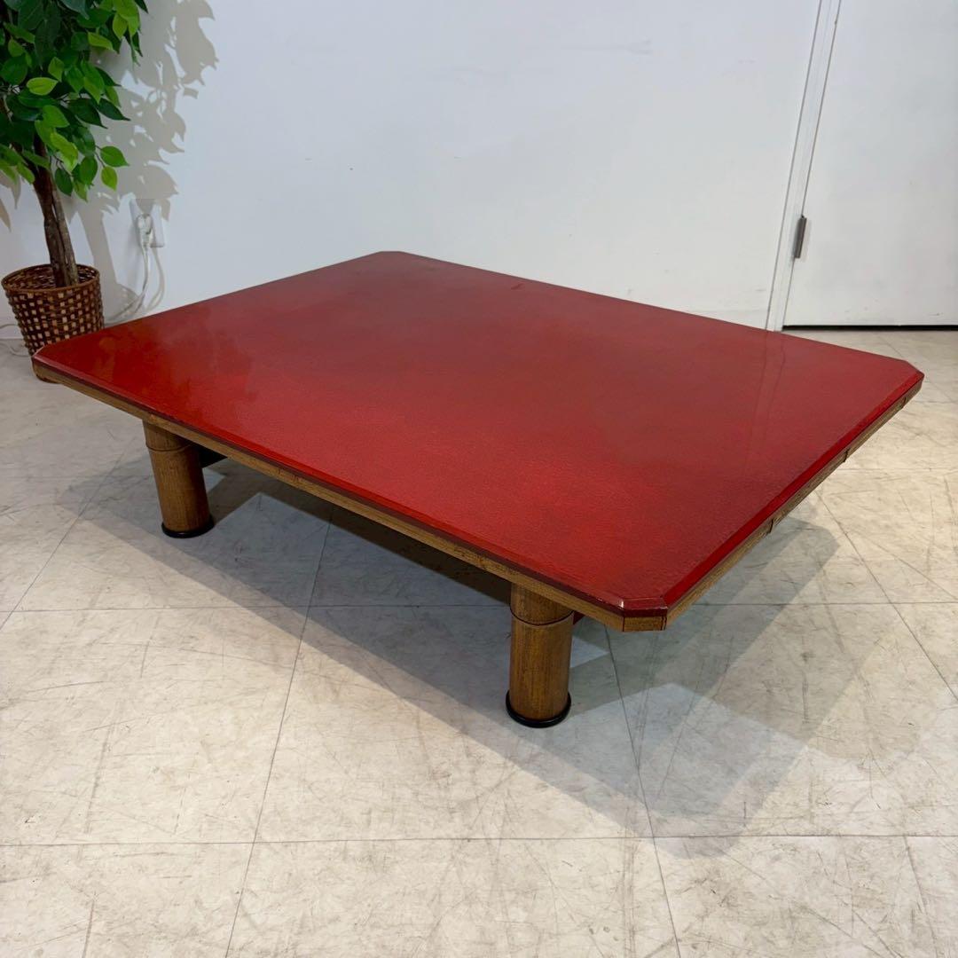 ローテーブル ちゃぶ台　茶室　赤天板　竹脚　和室　ローテーブル