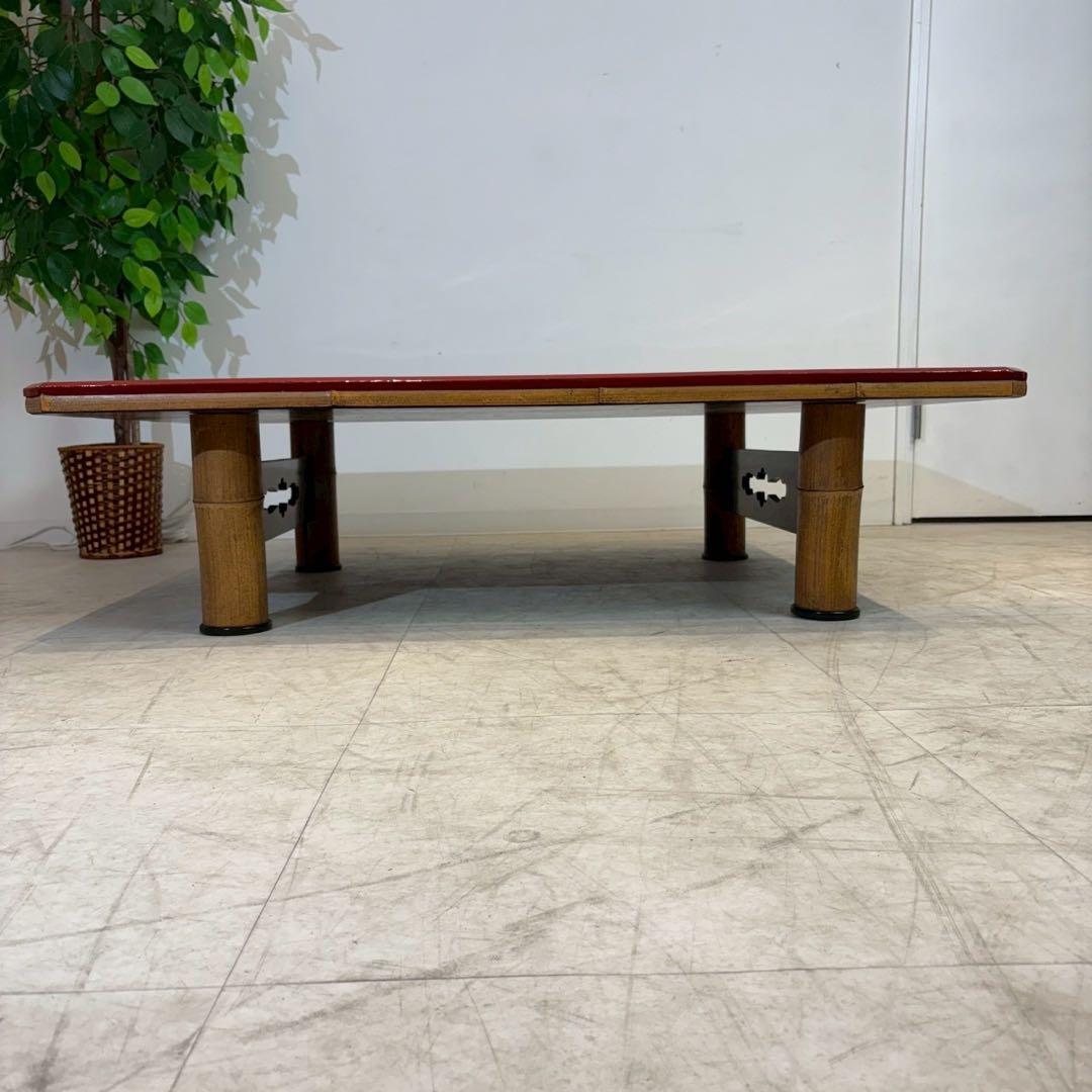 ローテーブル ちゃぶ台　茶室　赤天板　竹脚　和室　ローテーブル