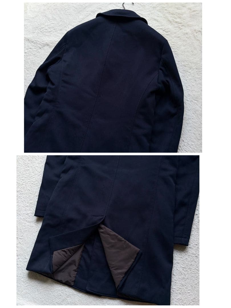 【美品】アルマーニコレツォーニ チェスターコート 中綿入り ネイビー XL 希少
