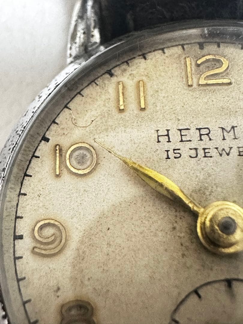 オリジナルヴィンテージ エルメス 手巻き腕時計 ランニングウォッチ15石 稼働品