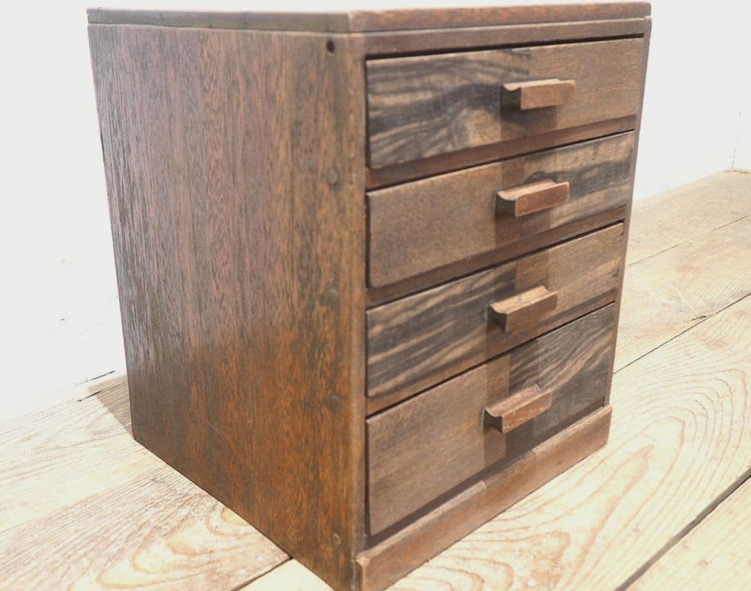 1360 木製取っ手の小引き出し　収納棚　書類ケース　レトロ　アンティーク　台
