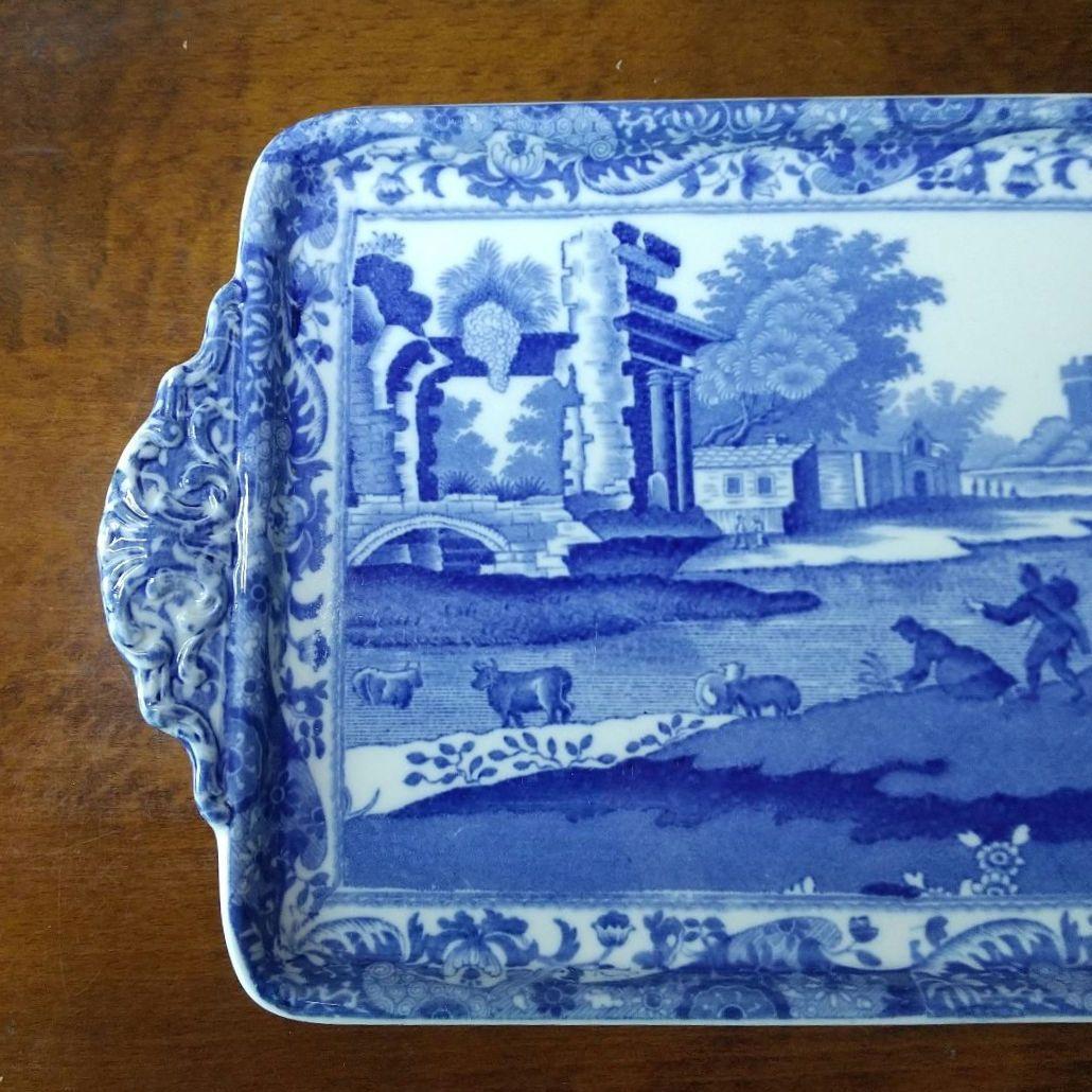 スポード ブルーイタリアン サンドイッチトレイ 長方形皿 アンティーク