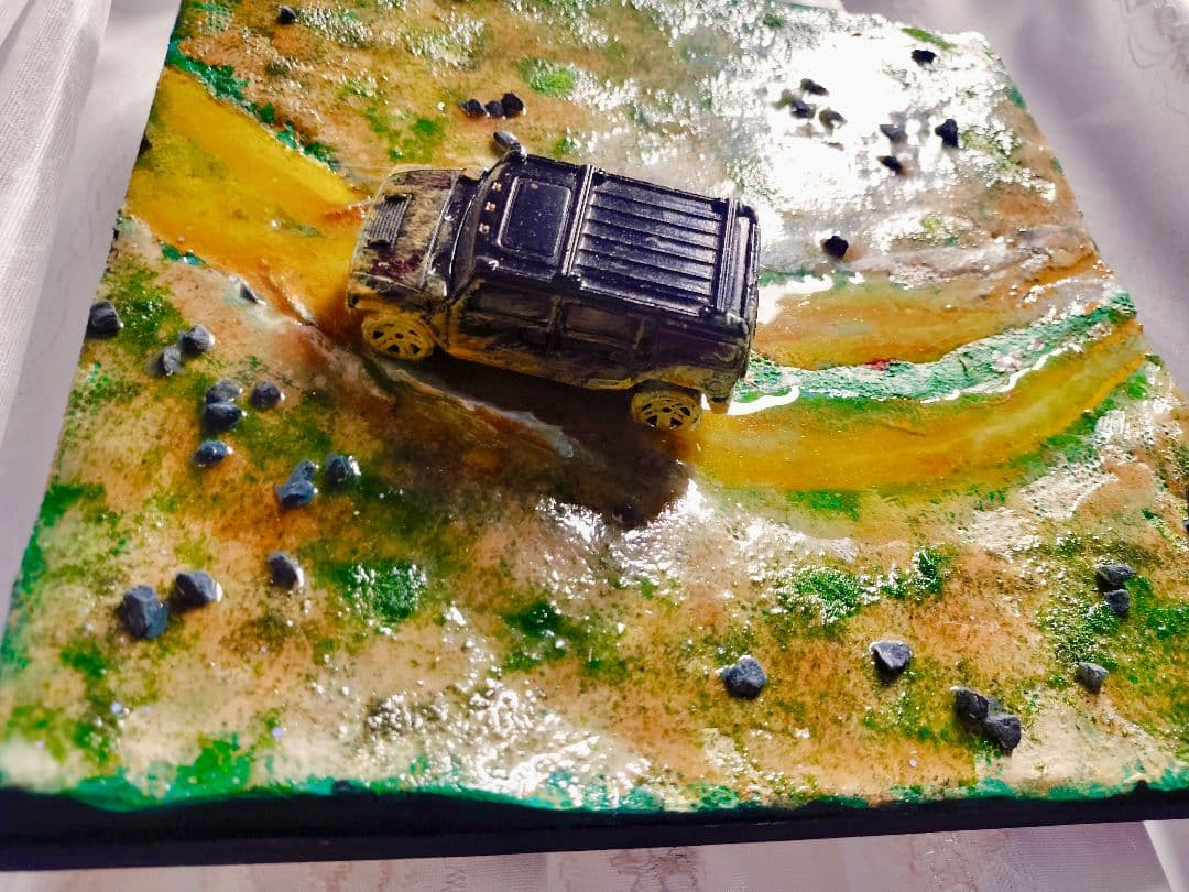 レジンアートジオラマ『オフロード・マッドランナー』 泥だらけSUV 壁掛けアート