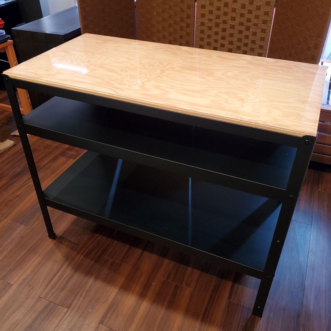 IKEA BROR ブロール 作業台 2段棚付き収納 木製天板 抗菌マット付き