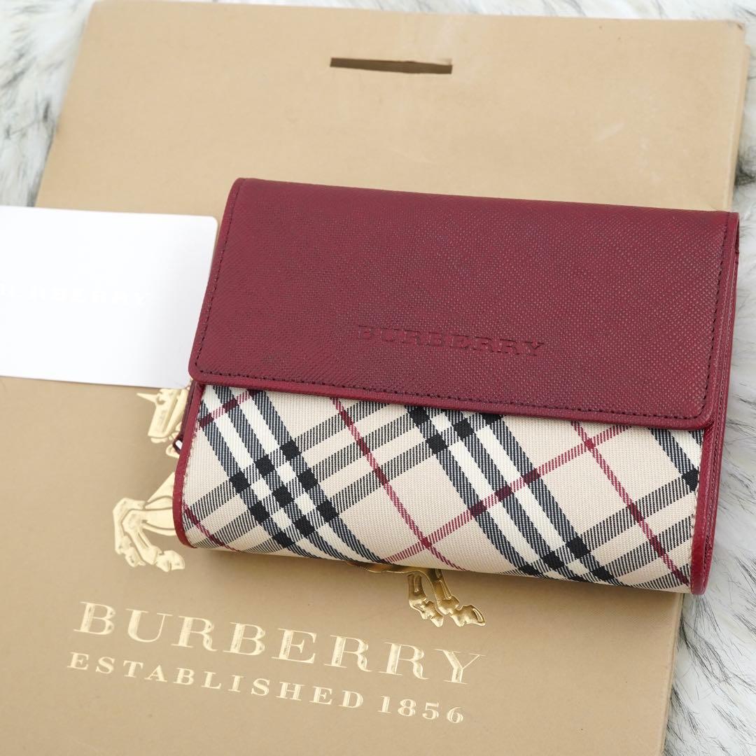 未使用品　BURBERRY LONDON 三つ折り財布　ノバチェック　レッド
