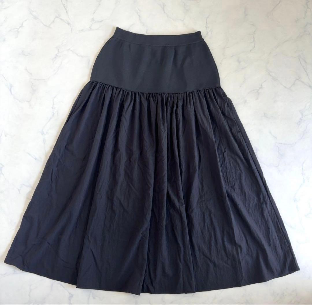 ビアズリー　ウエストニットギャザースカート　ブラック　2024AW