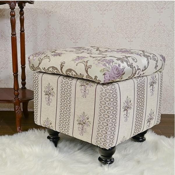 ローズ ロココ 収納 ファブリック ボックス スツール シルバー 人気