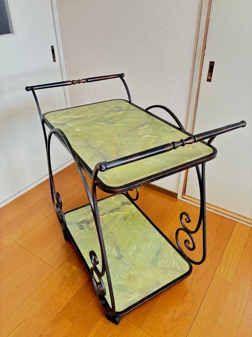 緑色大理石模様のキッチンワゴン ワゴン レトロ家具 アンティーク