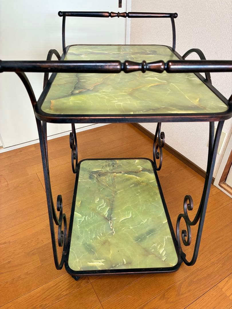 緑色大理石模様のキッチンワゴン ワゴン レトロ家具 アンティーク