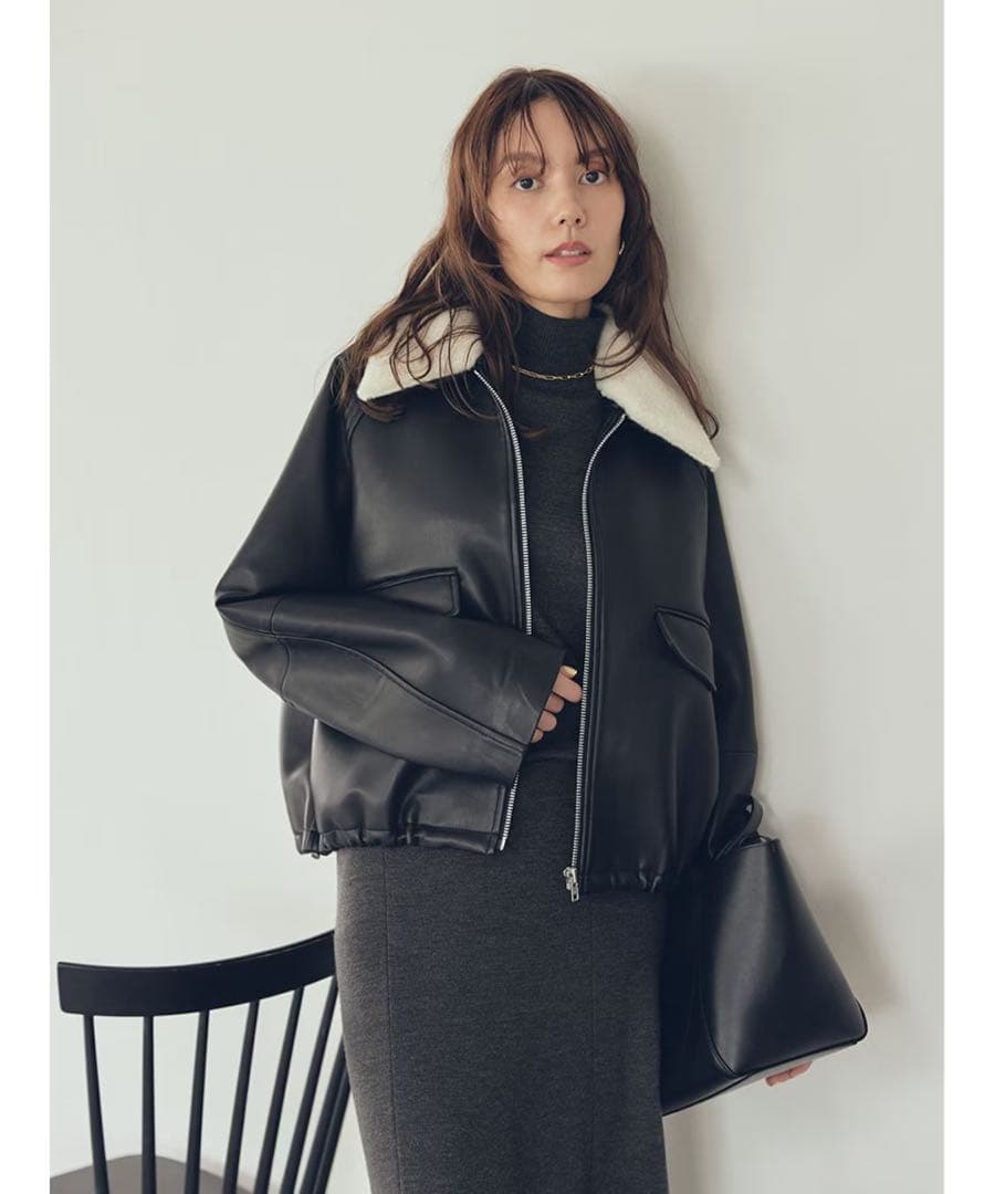 限定セール　ステンカラーフェイクレザーブルゾン　ミラオーウェン　ブラック　0