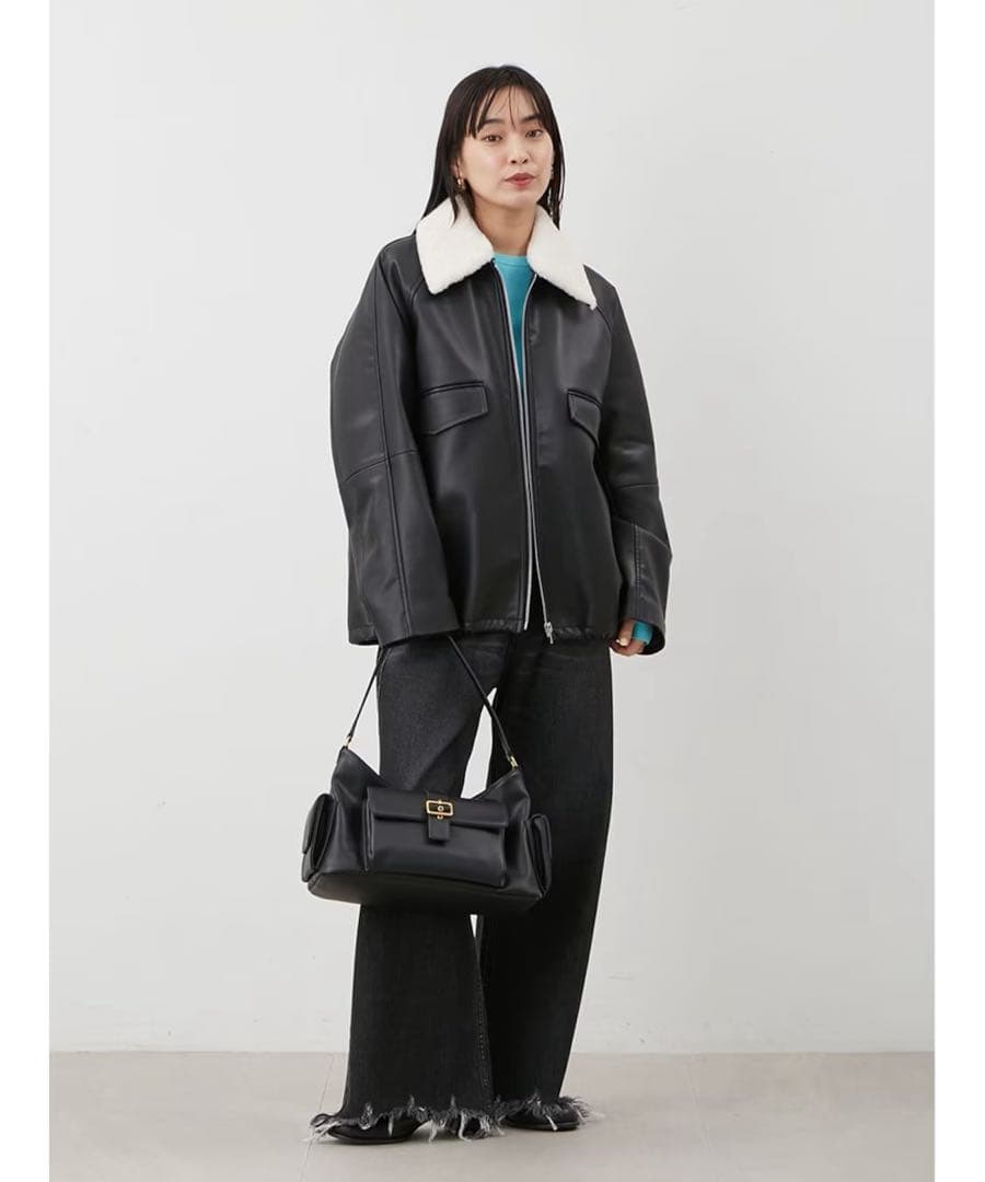 限定セール　ステンカラーフェイクレザーブルゾン　ミラオーウェン　ブラック　0