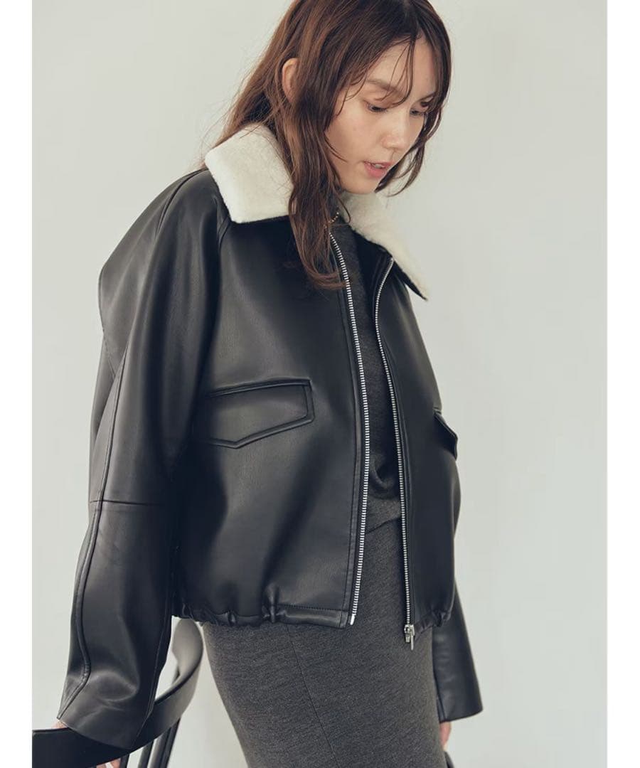 限定セール　ステンカラーフェイクレザーブルゾン　ミラオーウェン　ブラック　0