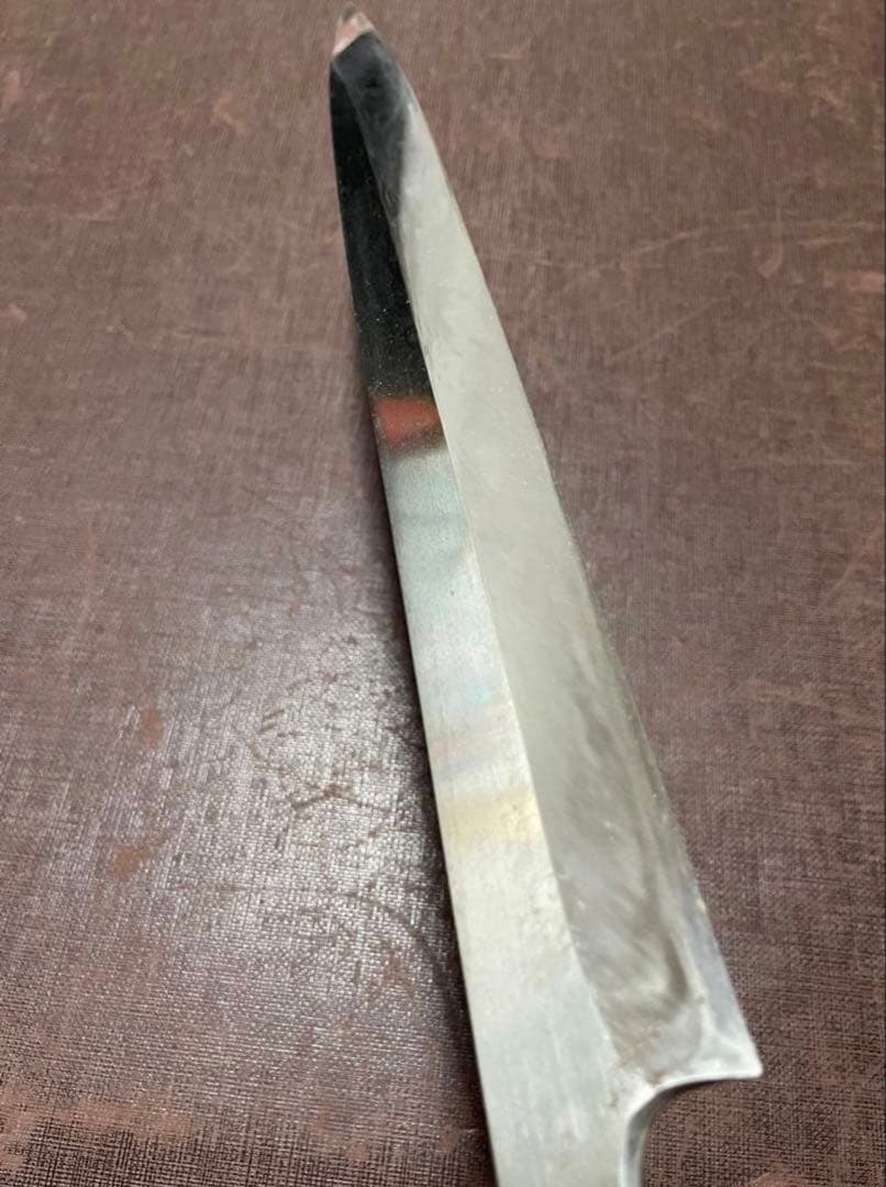 希少 和包丁 柳刃 水本焼き 本焼 尺一 330mm 黒檀柄 白鞘 丸越