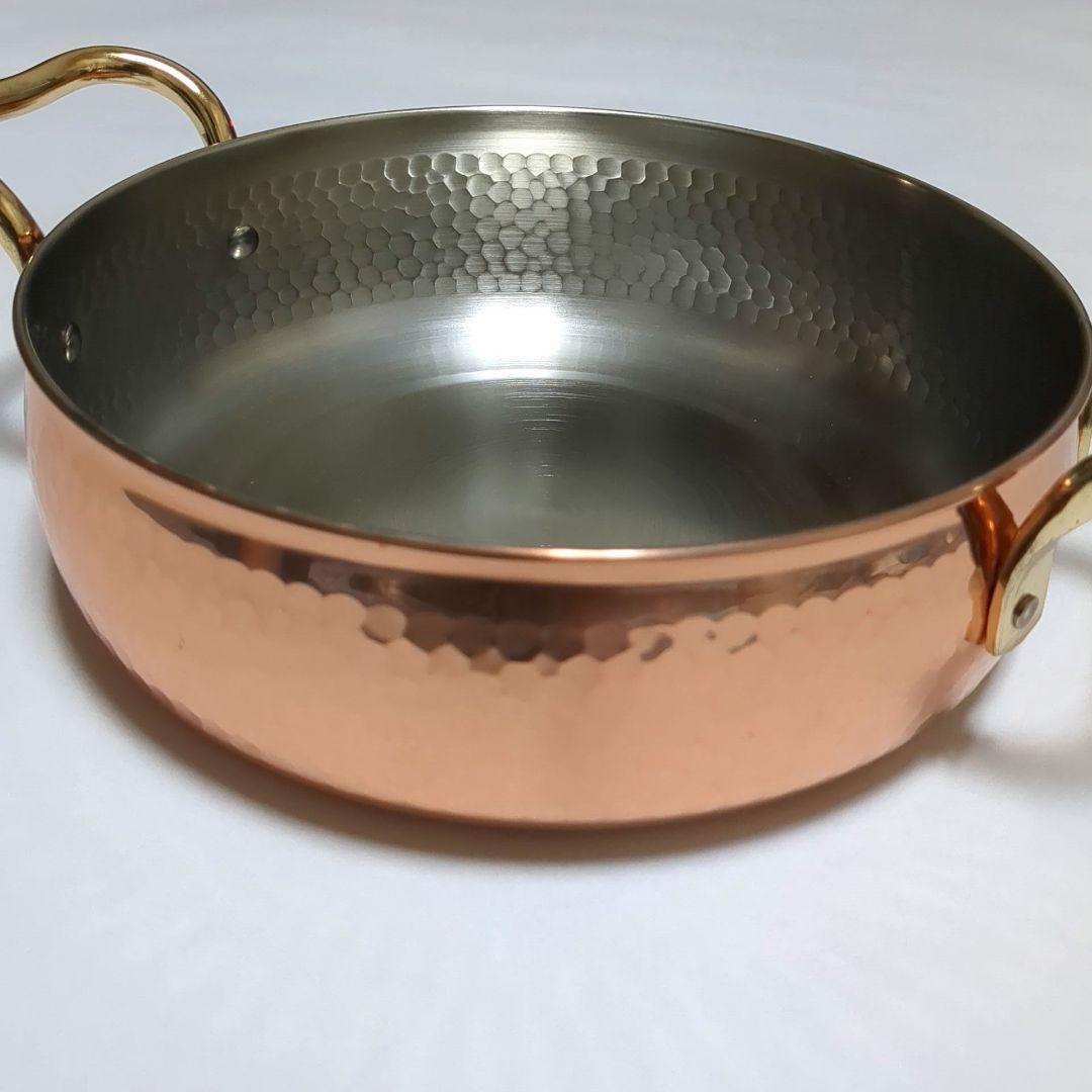 【極美品】純銅製 燕三条 鈴木製作所 槌目 両手鍋 24cm 純銅輝
