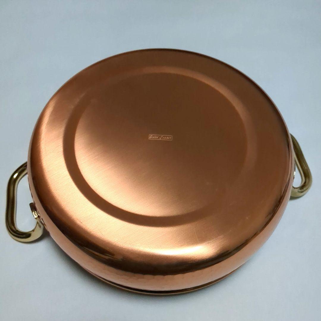 【極美品】純銅製 燕三条 鈴木製作所 槌目 両手鍋 24cm 純銅輝