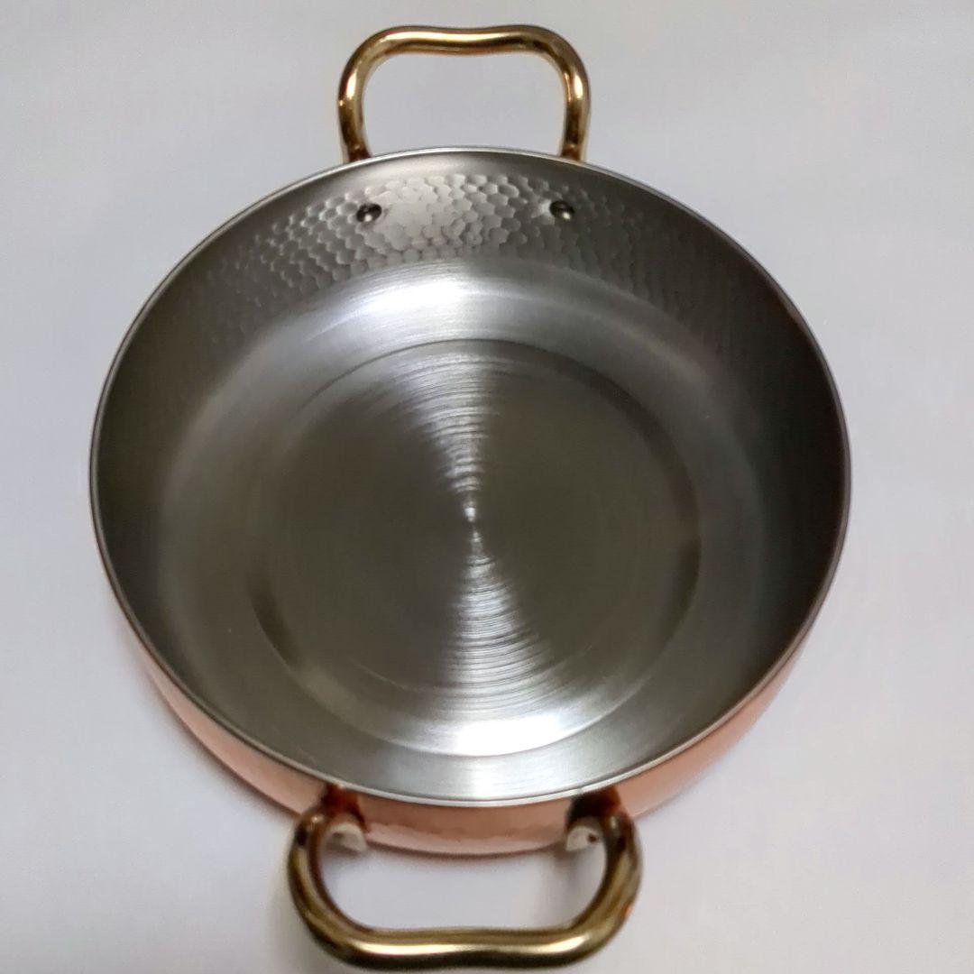 【極美品】純銅製 燕三条 鈴木製作所 槌目 両手鍋 24cm 純銅輝