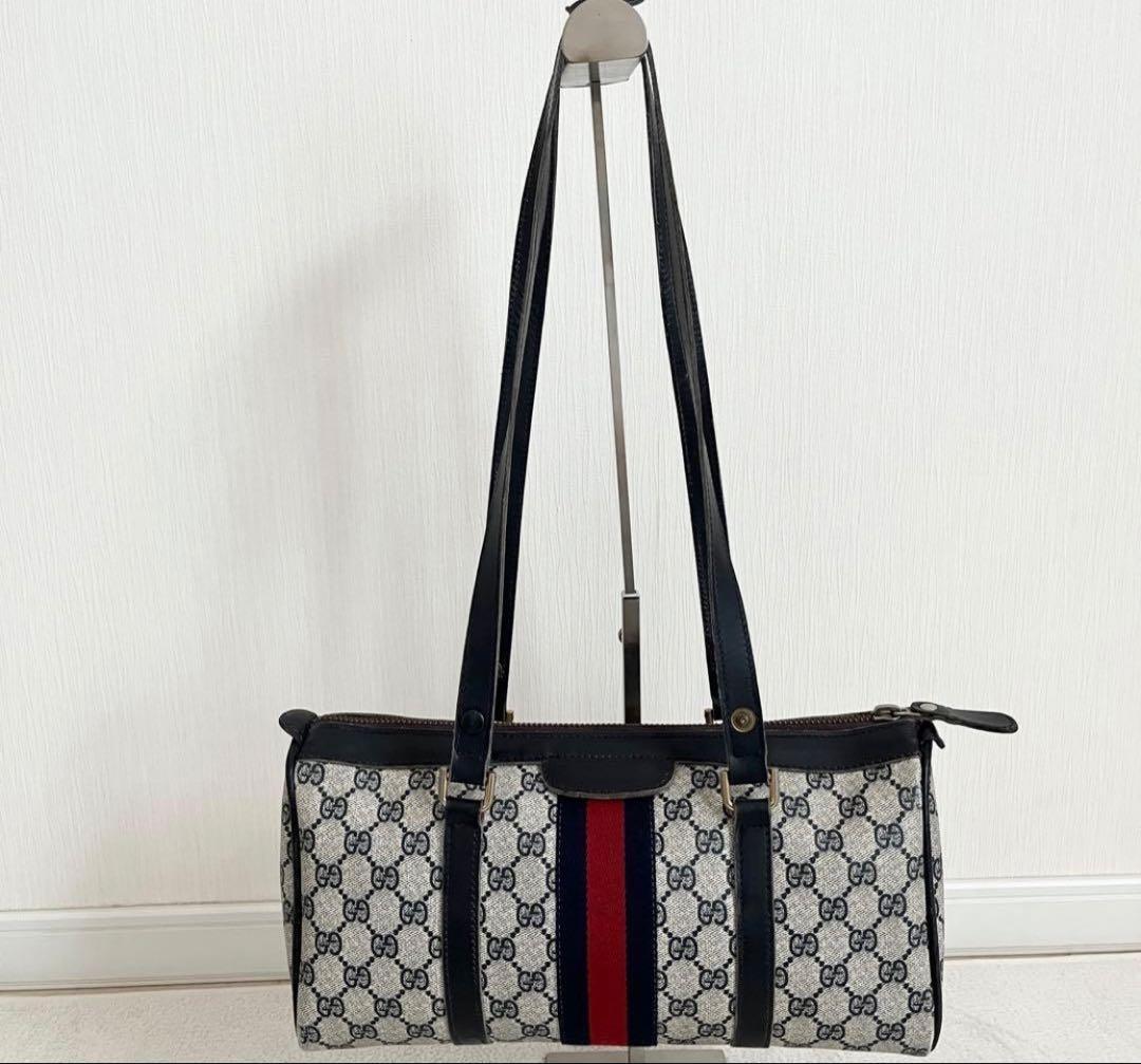 希少GUCCIヴィンテージ ボストンバッグ シェリーライン GG柄　持ち手調整可