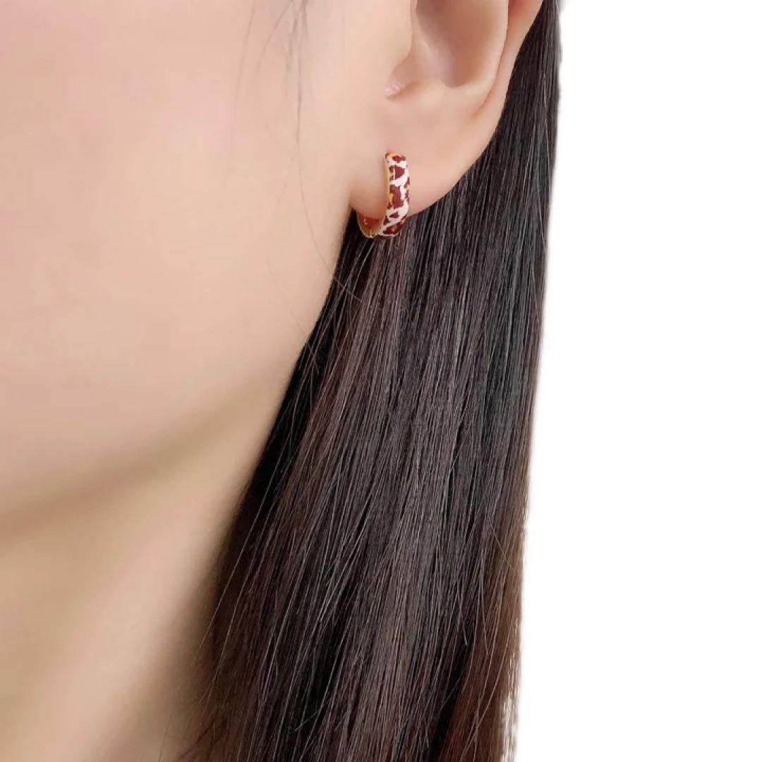 新品ピアス メンズ フープ K18 エナメル 中折れ 両耳 馬蹄型 レディース