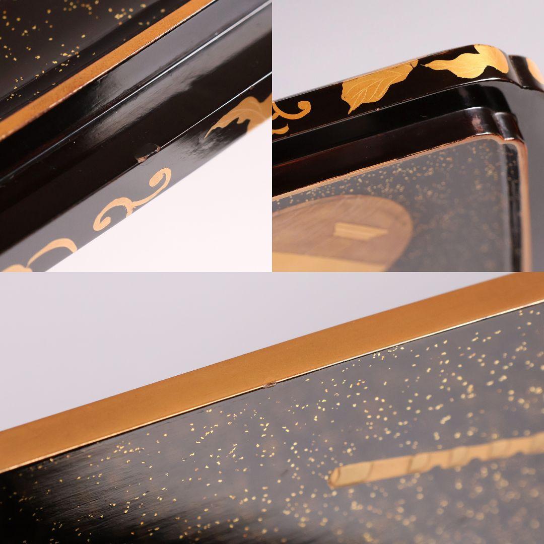 【MA698】加賀蒔絵 饅羹重 楼閣山水楽器唐草 金蒔絵 木製 饅頭箱 菓子器