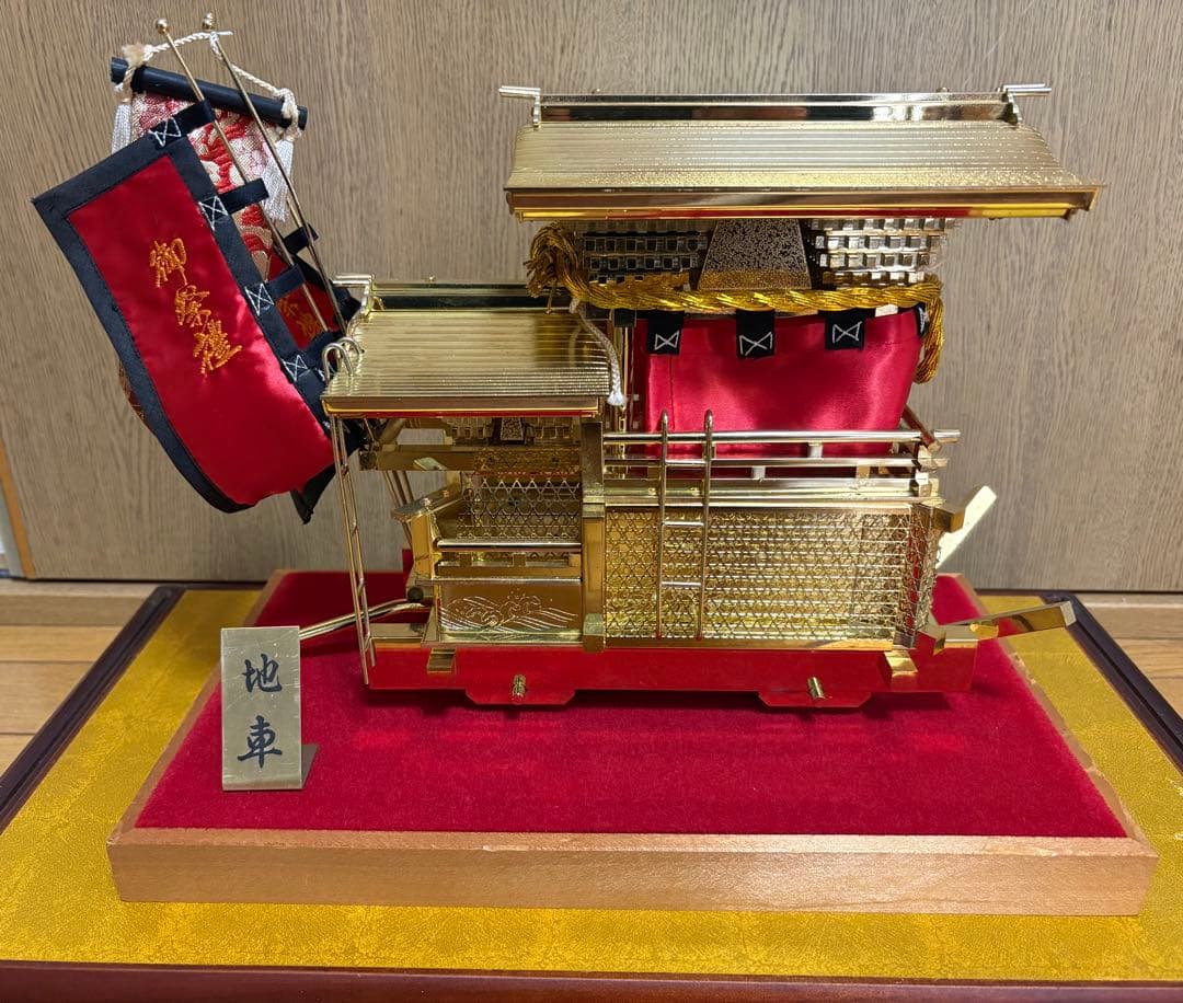 地車　だんじり祭り　黄銅無垢造 18金総メッキ　7.6kg 置物　模型　工芸品