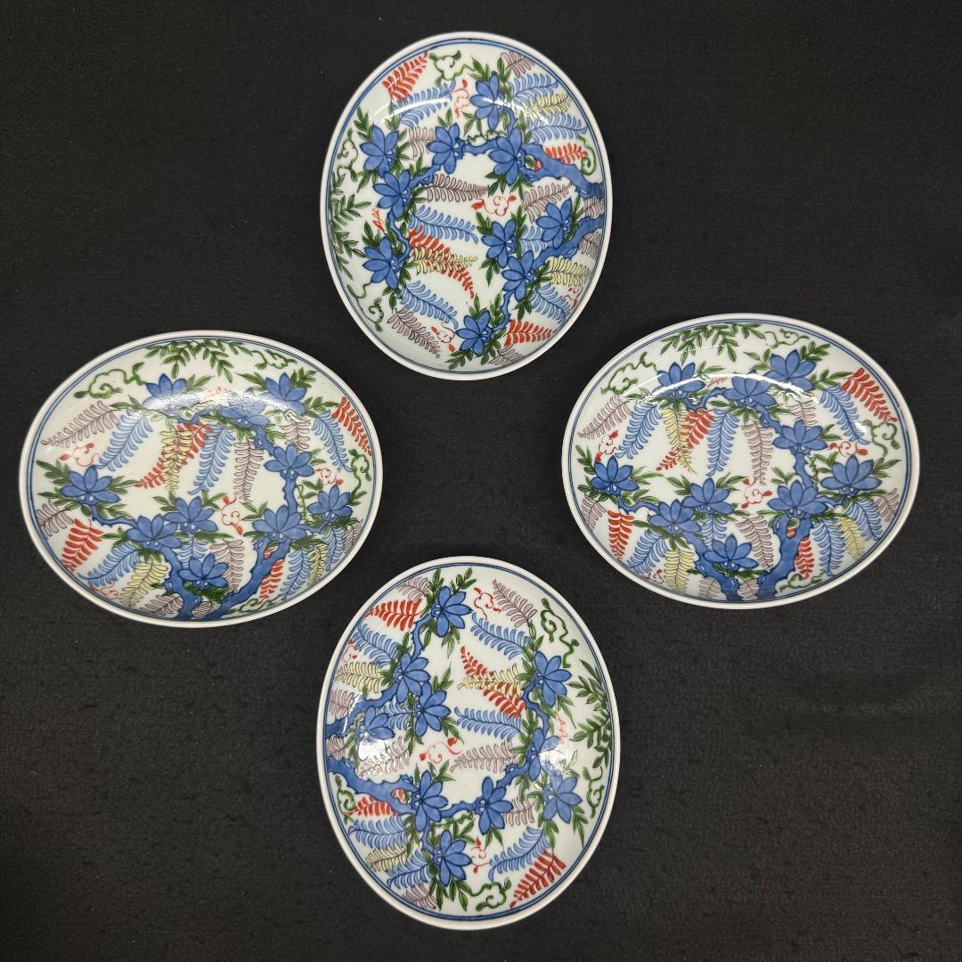 源右衛門窯 染錦藤絵 有田焼　　銘々皿（楕円型）　4枚