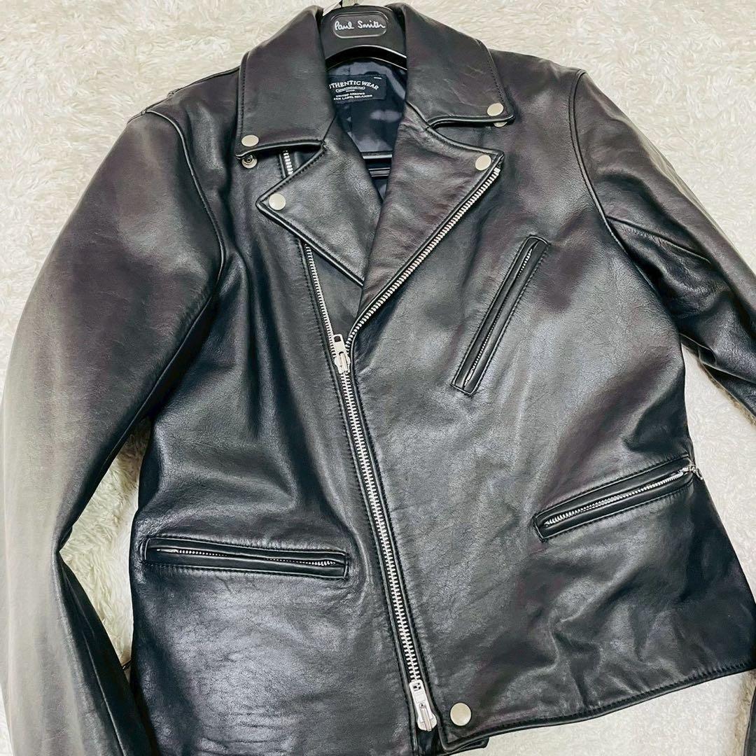 希少XL 美品　ユナイテッドアローズ　ダブルライダースジャケット　ブラック　牛革
