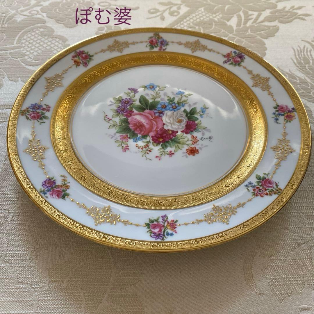 【アレンフェルト／リモージュ】金彩 金盛 手描き／花と金彩のプレート ④