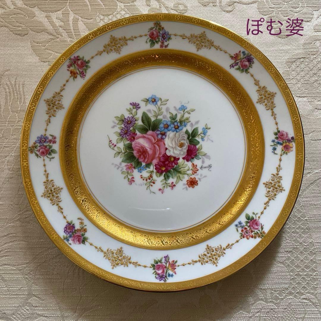 【アレンフェルト／リモージュ】金彩 金盛 手描き／花と金彩のプレート ④
