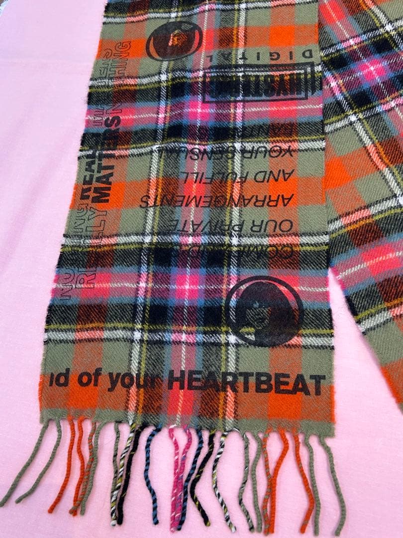 ヒステリックグラマー　マフラー　カーキ×オレンジ×ピンク