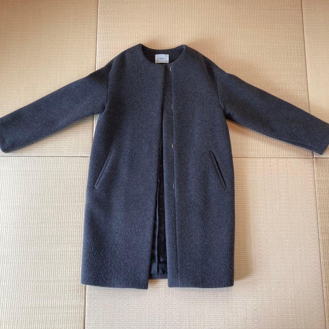 IENA ラムウール　ノーカラーコート　グレー