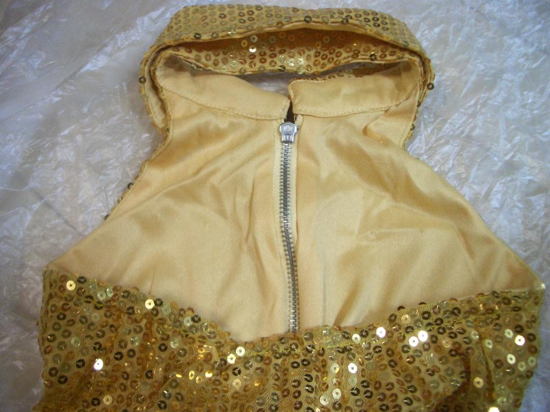 5人分セット　ゴールド　スパンコールつなぎ & BIGサングラス付アフロウィッグ