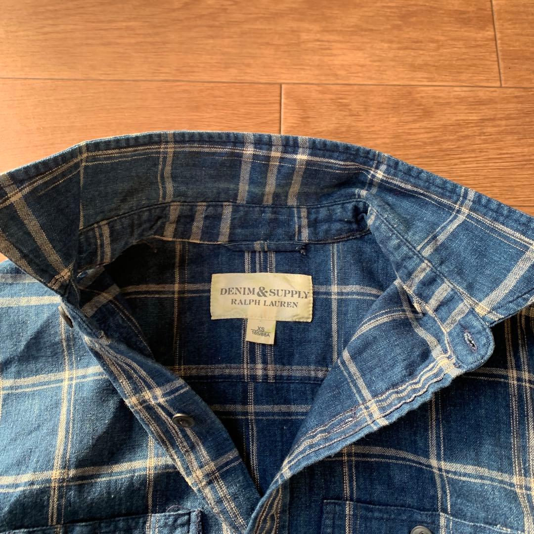 D&S ラルフローレン コットンリネン インディゴ ワークシャツ 猫目ボタン