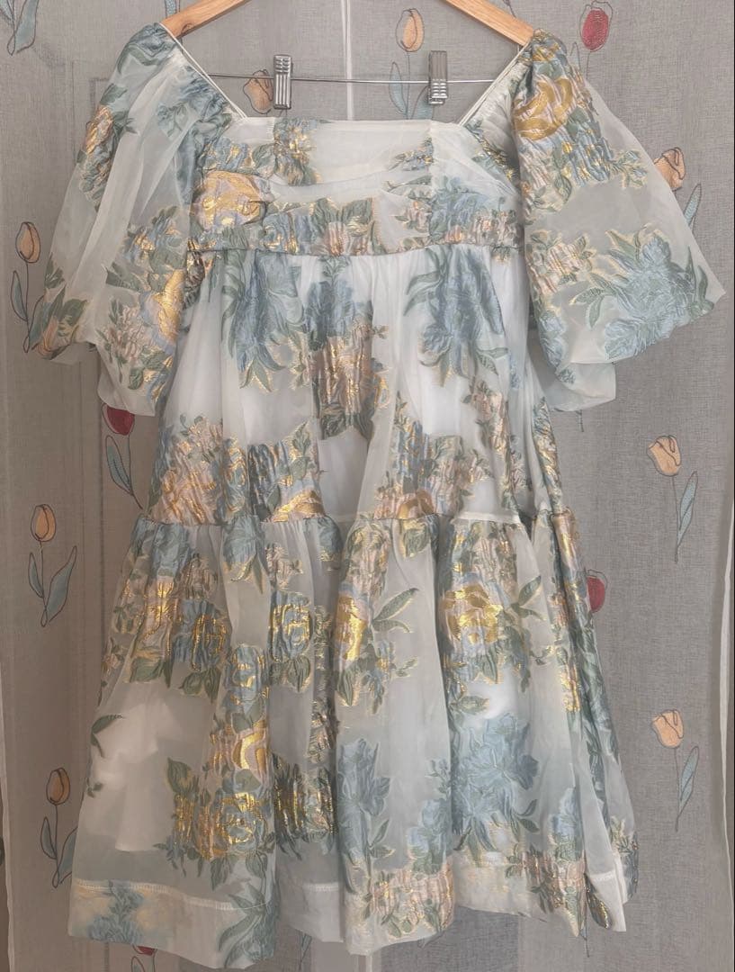 ワンピース POPPY GOLD JACQUARD PUFF MINI DRESS