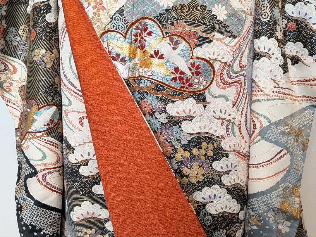 振袖フルセット 身丈155裄63 暈し染め 金銀彩 黒 グレー 逸品 成人式