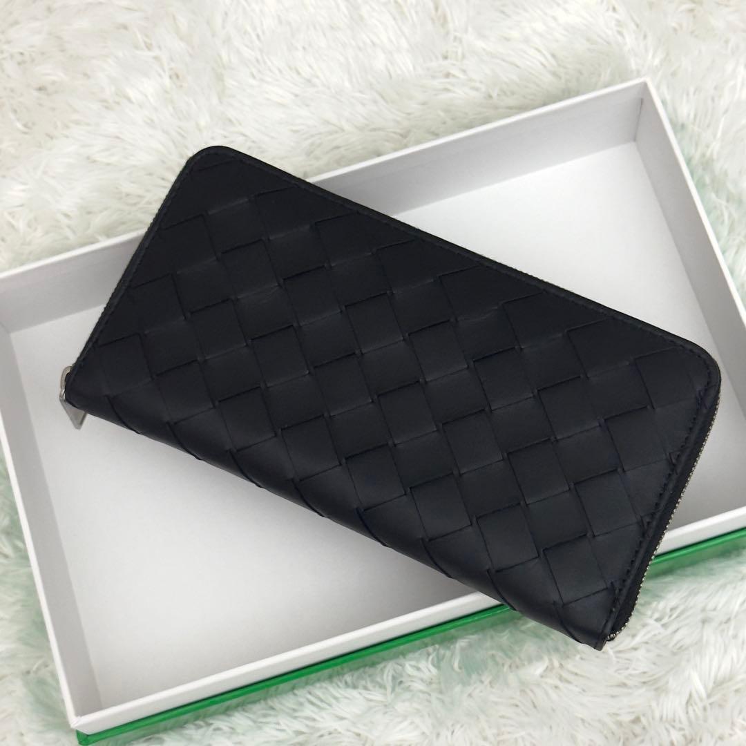 未使用級✨RFID内蔵 ボッテガ ラウンドファスナー イントレチャート 財布 黒
