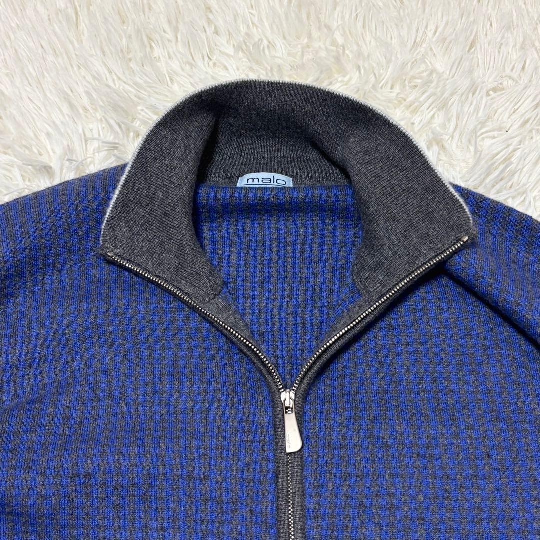 美品 malo カシミヤ100 ドライバーズ ニット カーディガン ジップ XL