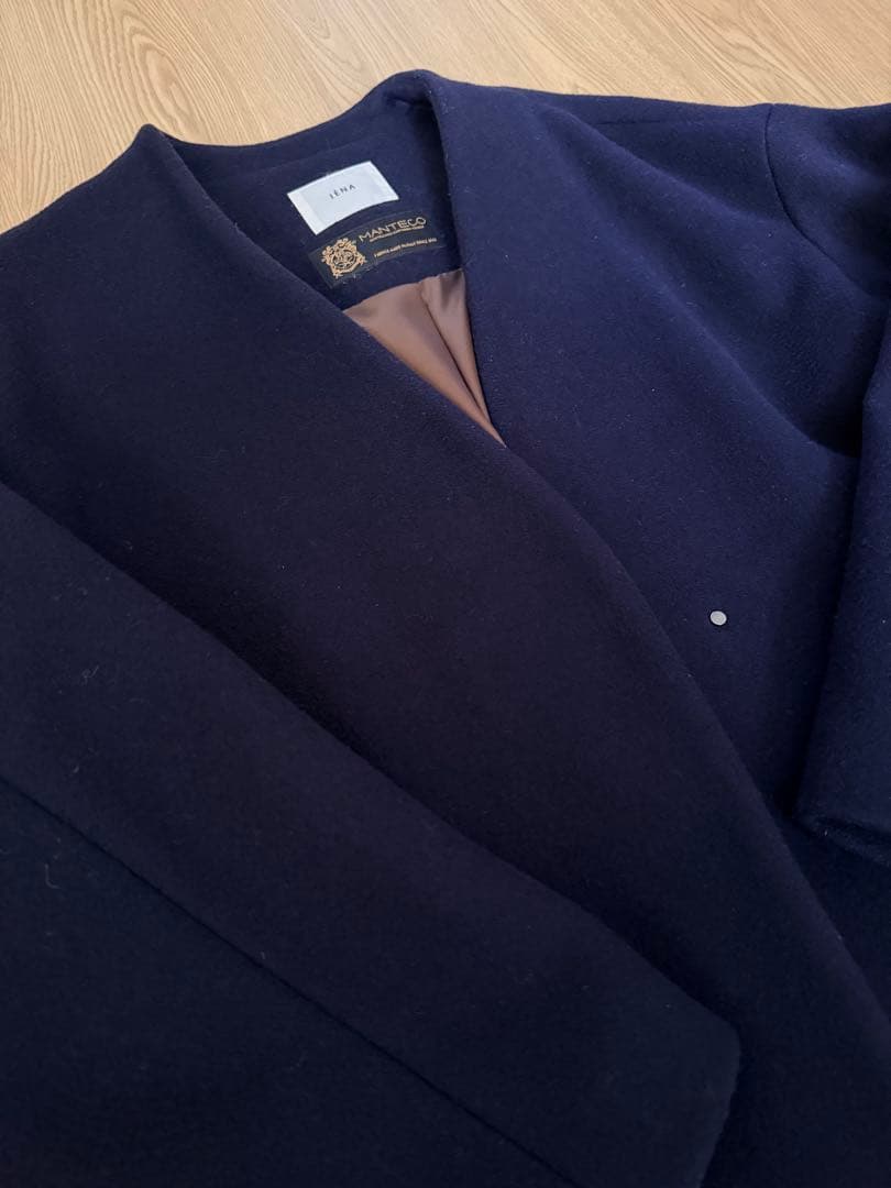 IÉNA 38 Manteco ネイビー ノーカラーコート