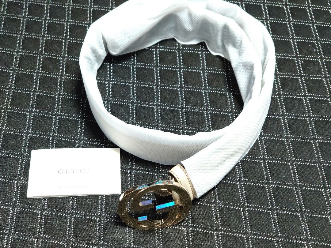 【レア】GUCCI レザーシマベルト インターロッキング ＧＧバックルベルト