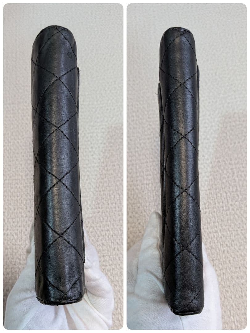 シャネル　マトラッセ　三つ折り長財布　黒　ラムスキン　ショルダー　チェーン