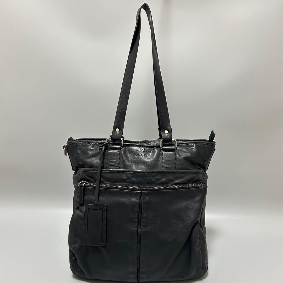 PRADA プラダ ハンドバッグ トートバッグ エンボスロゴ ブラックDMK専用