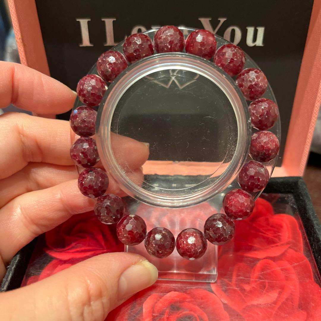 天然石ブレスレット　ルビー　ミラーボールカット