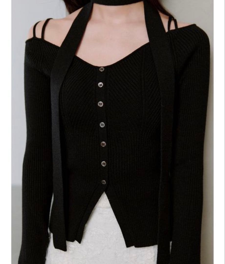 りしる　スナイデル　タイ付きニットプルオーバー　オフショル　人気　春　冬