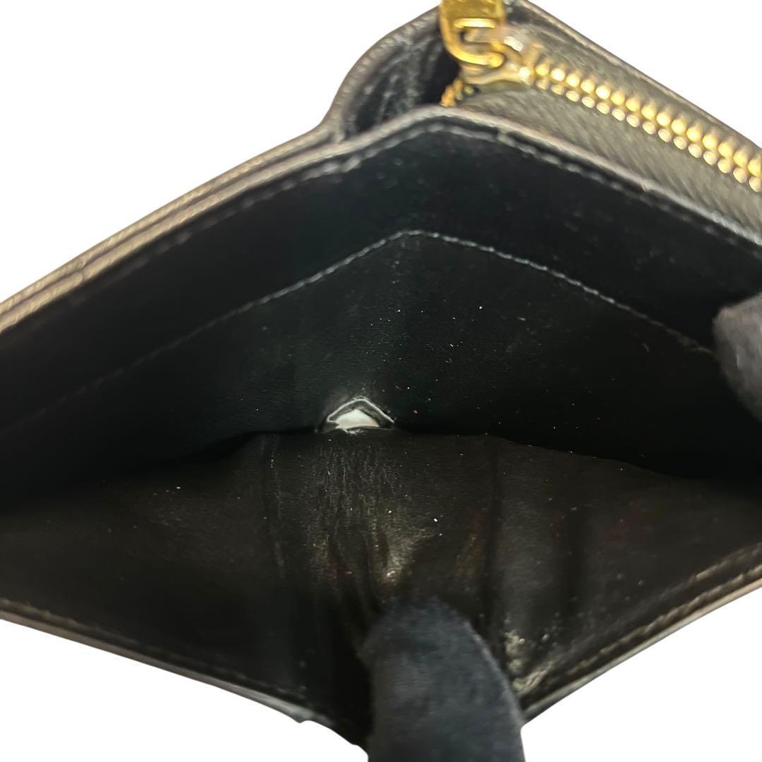 極美✨サンローラン 二つ折り財布 キャビアスキン YSL カサンドラ ブラック