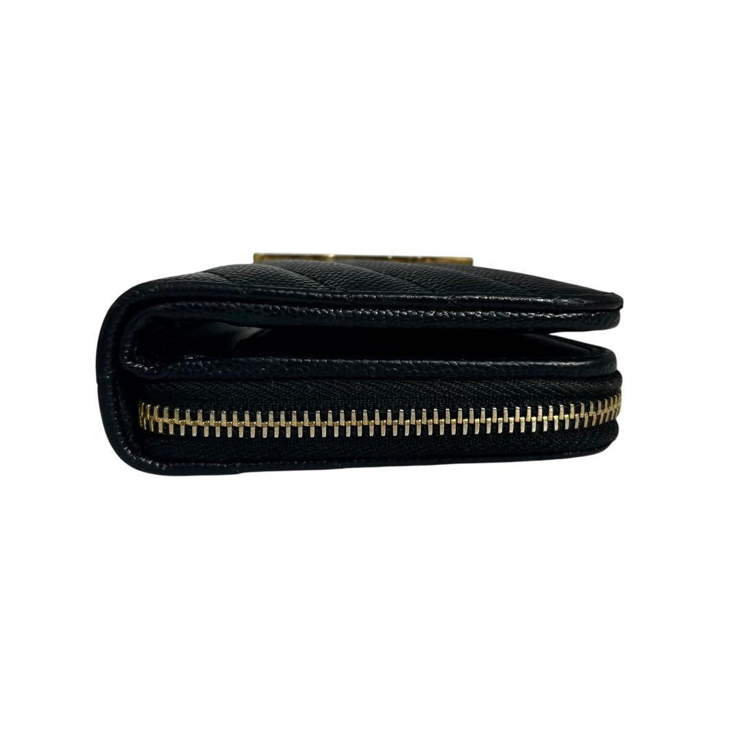 極美✨サンローラン 二つ折り財布 キャビアスキン YSL カサンドラ ブラック